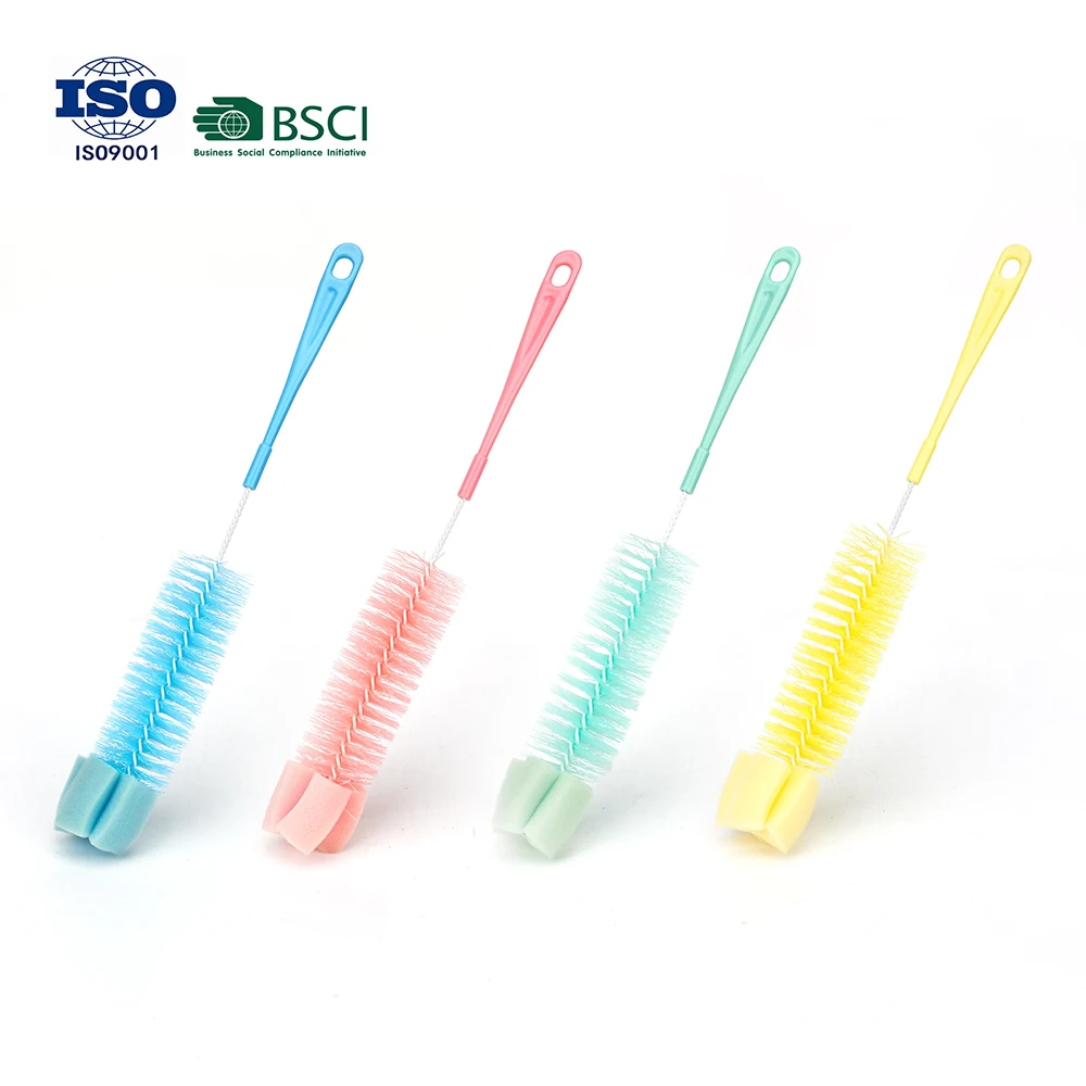 Economic plastic sponge bottle cleaning brush set baby bottle cleaning brush cup brush