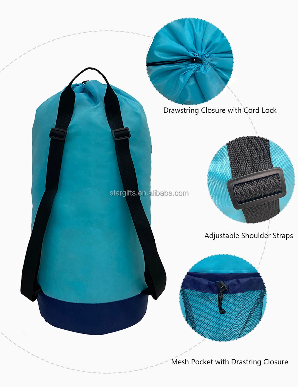 Wholesale Large Space Customizable Polyester Fabric Durable Water-proof Draw-string Bag Laundry Bag Wash Bag For Dirty Clothes