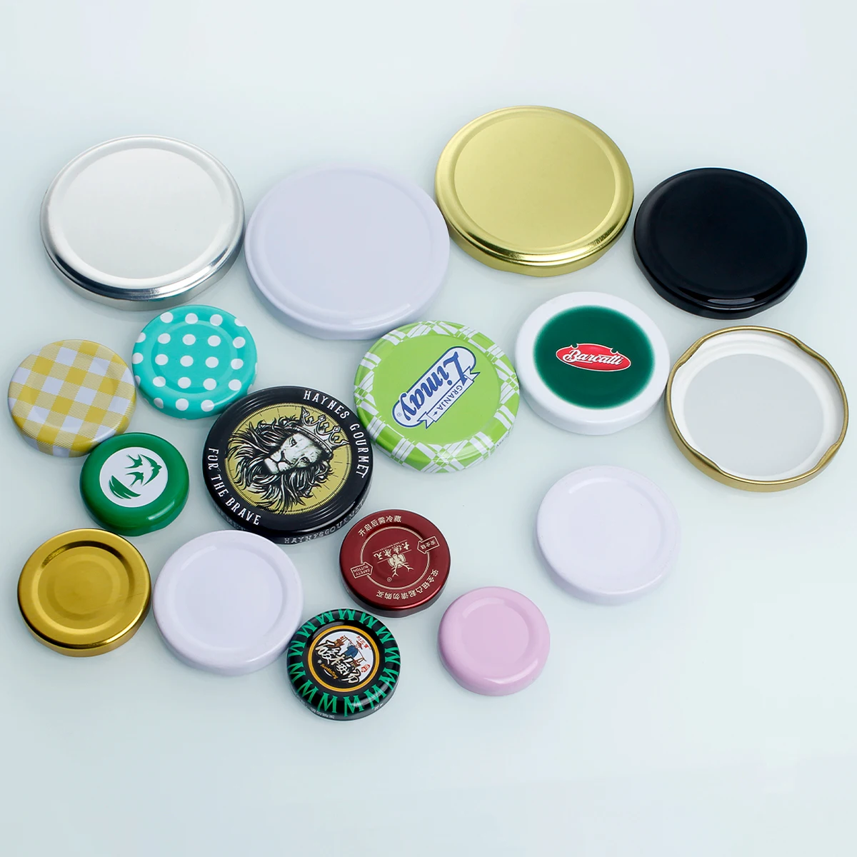 stocked plain color 30mm 38mm 58mm 70mm 82mm black white silver metal tinplate twist lug lid