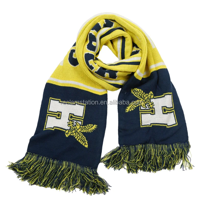 Promotional custom design acrylic knitted weave scarf double layers muffler soccer scarf knitted scarves for fans