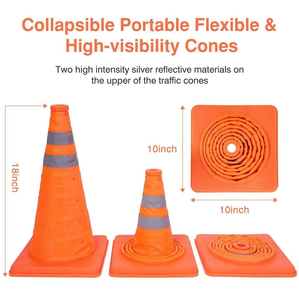Collapsible Traffic Cones PVC Safety Road Parking Fluorescent Orange Pop up Emergency Reflective