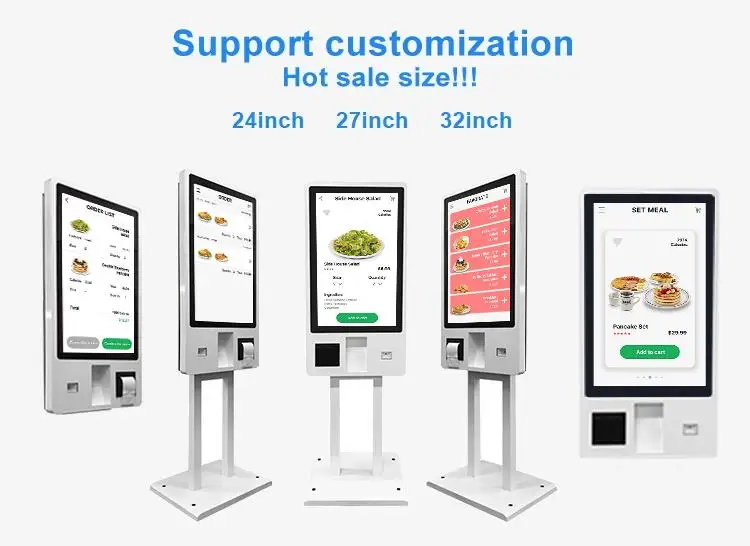 OEM Factory Price 23.6 27 32 inch Fast Food Restaurant All In One Touch Self Service Payment Machines Kiosk For Restaurant KFC