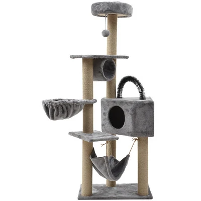
 Cat Tree with Scratching Board 2 Luxury Condos Cat Tower with Padded Plush Perch and Cozy Basket  