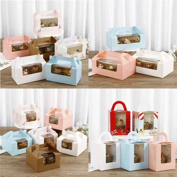 2/4/6 Cups Portable Cupcake Storage Container Packaging Boxes Cake Tools Muffin Dessert Cup Gift Paper Box With Clear Window