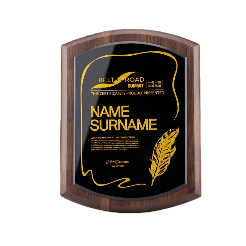 Wholesale High Quality Solid Wood K9 Crystal Glass Trophy Custom Licensing Plaque