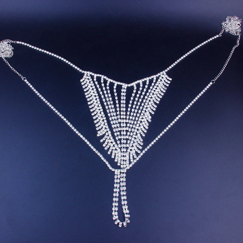  Crystal Full Rhinestone Thong T Back Underwear Body Jewelry Sexy Chain for Women lingerie Beach