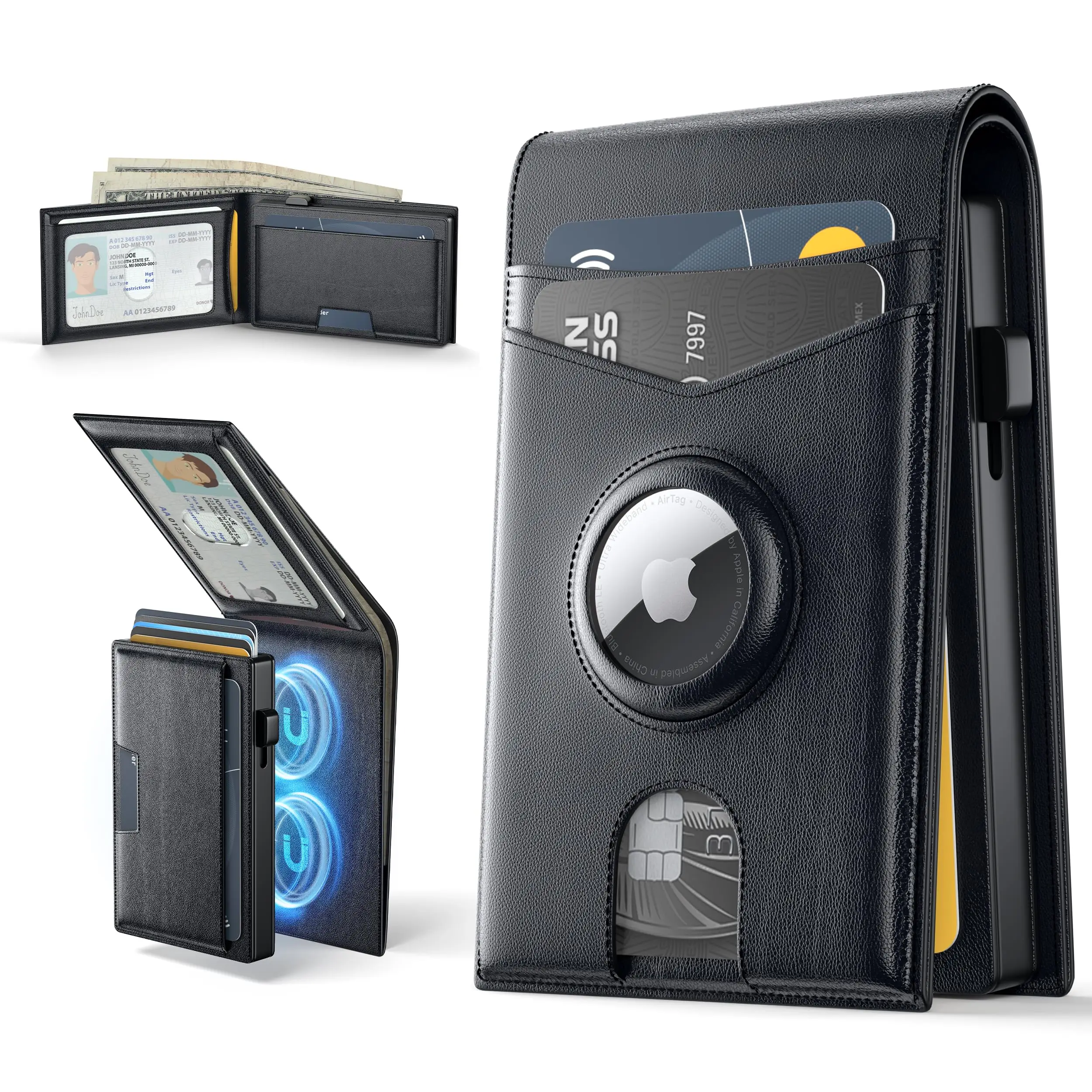 Custom Genuine Leather Smart Mans Wallet Slim Pop Up Credit Card Holder Wallet Minimalist Metal Aluminum RFID Wallet