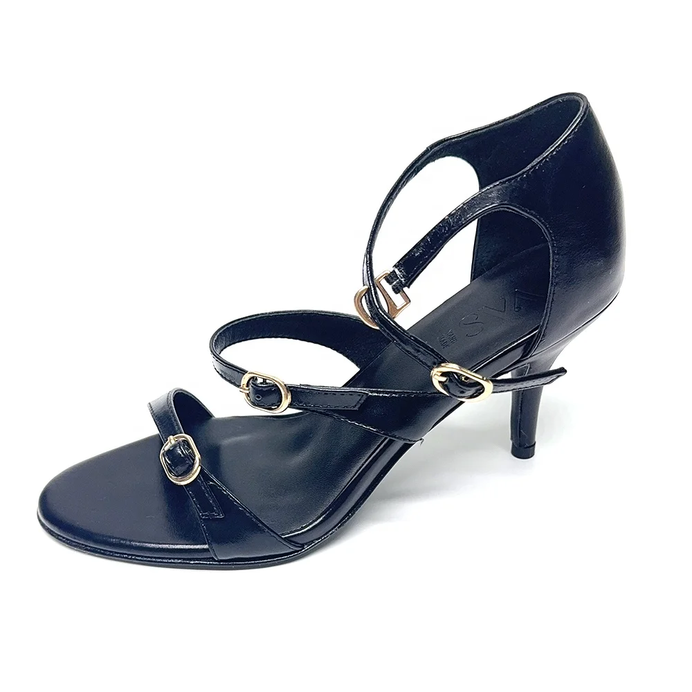 Black Beige Elegant Genuine Leather Heels Sandals Shoes For Women And Ladies Footwear