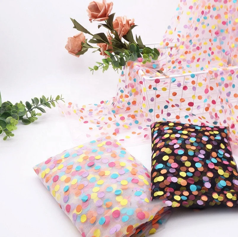 Платье из полиэстера, детская одежда, сетчатая офсетная печать, цветная ткань в горошек