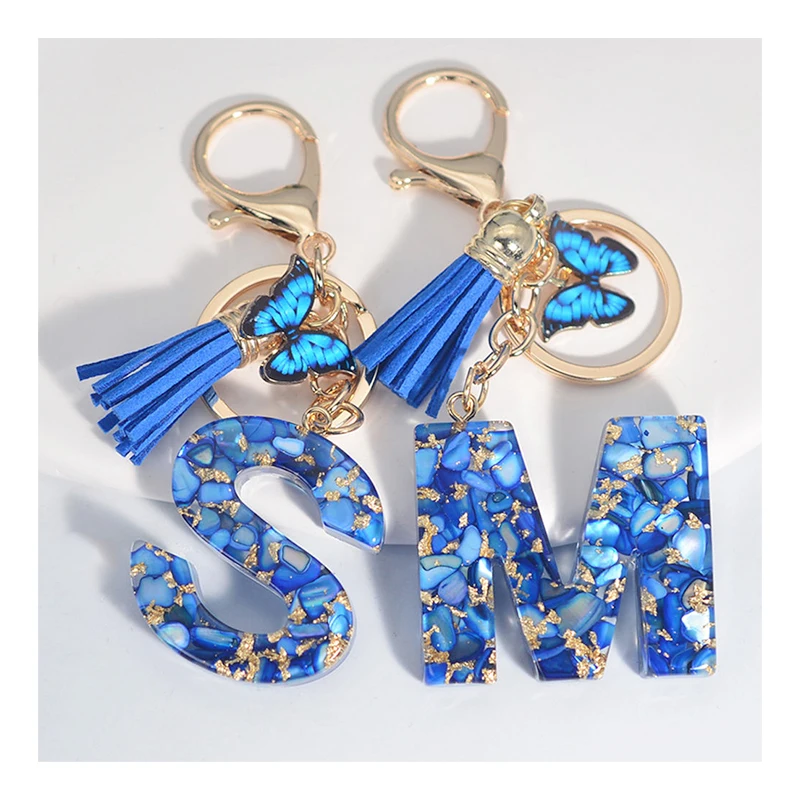 Alphabet Initial Letter Keychain Cute Butterfly Resin Key Chain Ring Bag Backpack Charm Car Hanging Pendant Women Girls Gift