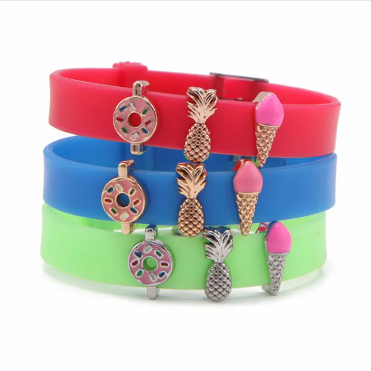 Newest design multi color rhinestone slider charms silicone bracelet wholesale kids charm bracelets