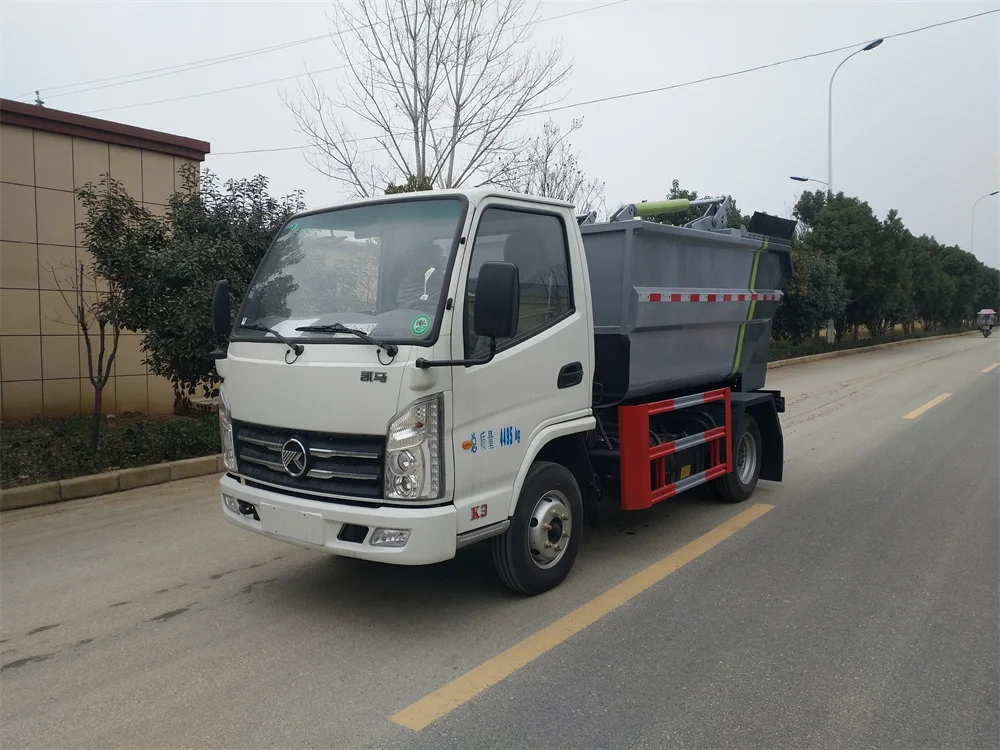 China Hot Sale Kama  Self-loading Non-spill garbage truck for sale Tail Lift Trash Can