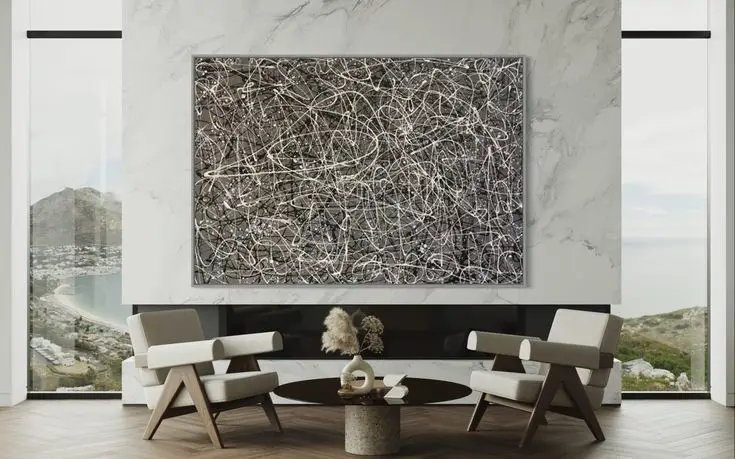 Jackson Pollock Style Modern Contemporary Aesthetic Painting on Canvas Wall Art Black and White Creative Abstract Artwork for Wa