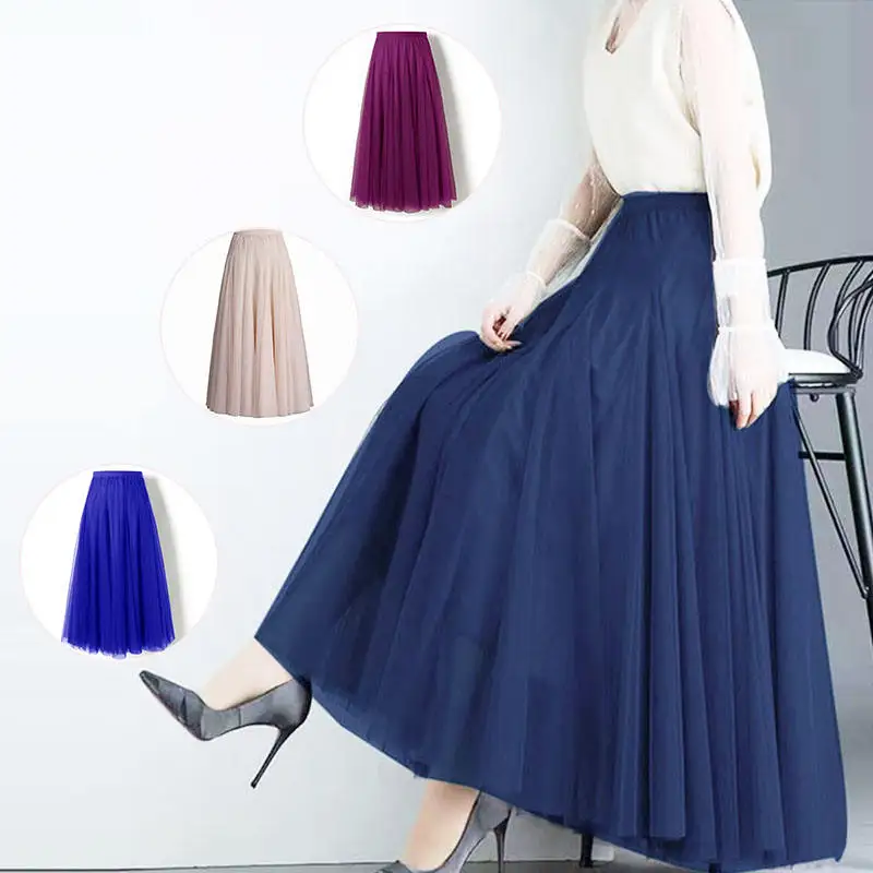 720 Degrees Women Mesh Ballet Tulle Pleated Skirt A-line Elastic Waist Girls Sweet Pleated Elegant Skirts Women Long Skirt