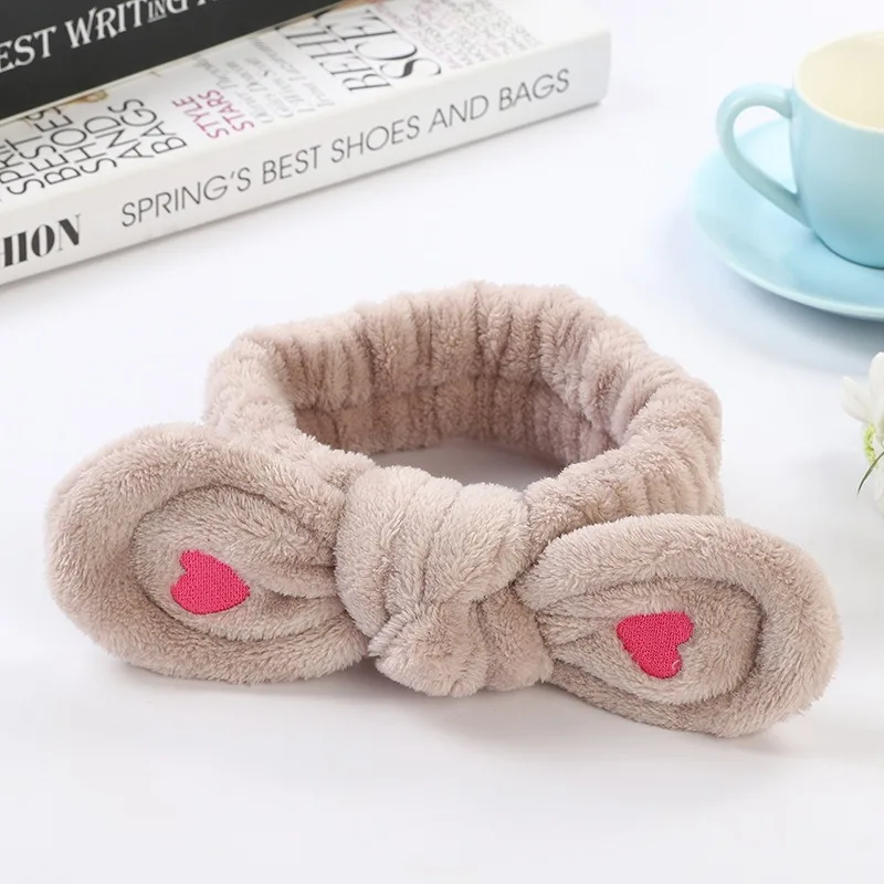 Women Fashion Lovely Soft Carol Fleece Heart Bow Makeup Cosmetic Shower Elastic Hair Band Hair Lace Headband