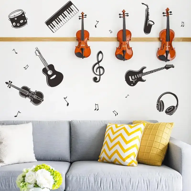 Creative Musical Instruments Wallpaper Bedroom Stickers Decorative Decals For Kids Self Adhesive TV Background Wall Murals