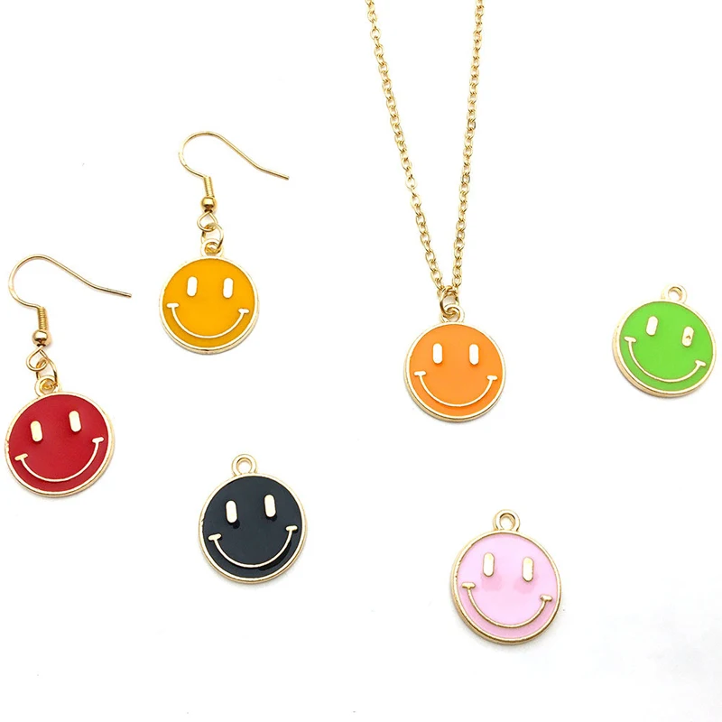 Fashion Gold Color Alloy Enamel Cute Smiling Face Charms Pendant For DIY Earring Bracelet Necklace Jewelry Making