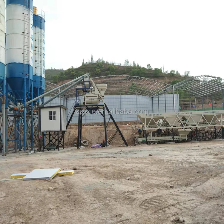 China HZS50 Stationary Automatic mini concrete batching plant With Twin Shaft Mixer