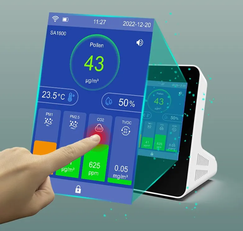 Smart CO2 Air Quality Monitor TVOC HCHO PM Meter Humidity Temperature Detector with WIFI Tuya app large touch TFT screen