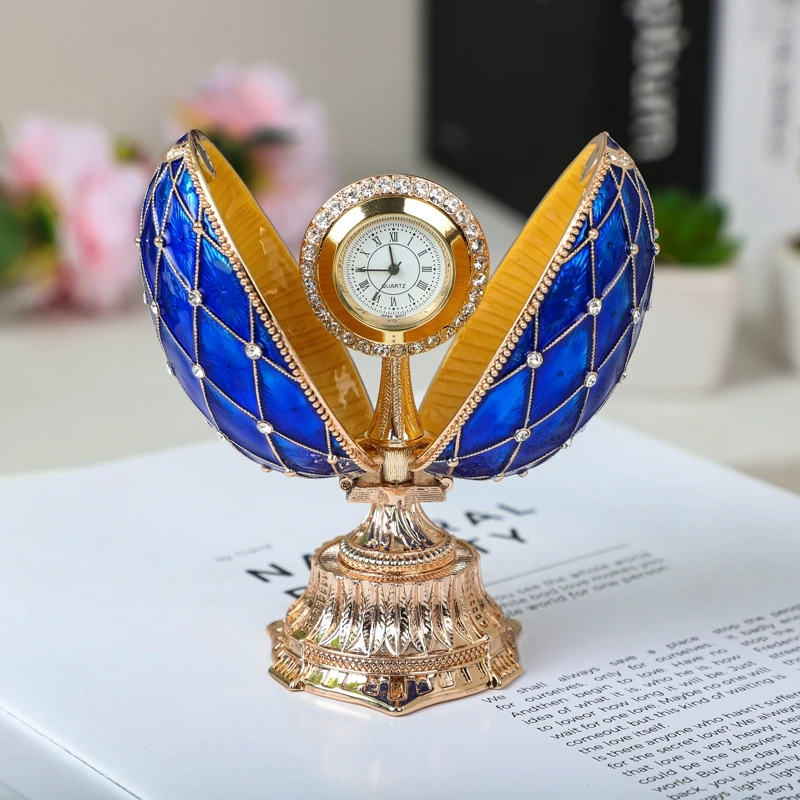 SHINNYGIFTS Royal Christmas Gifts Russian Style Faberge egg trinket Box with clock New Year Gifts