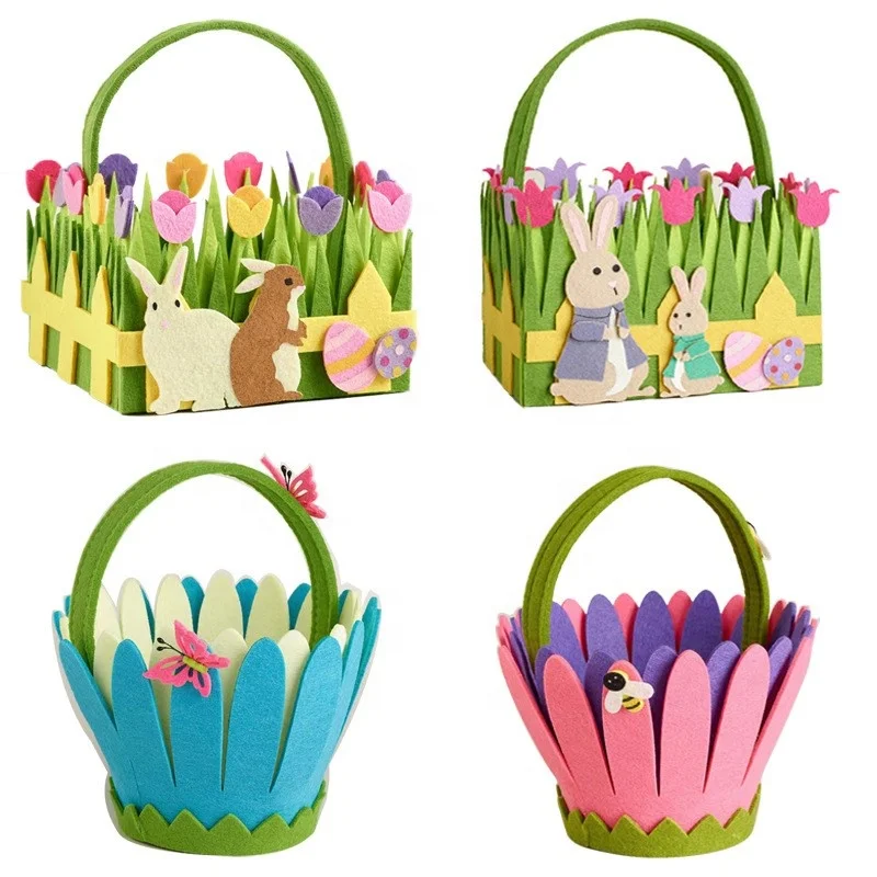 2024 New Easter Day Bunny Basket Bag For Kids Gift Customized Egg Toy Felt Basket Easter Decoration