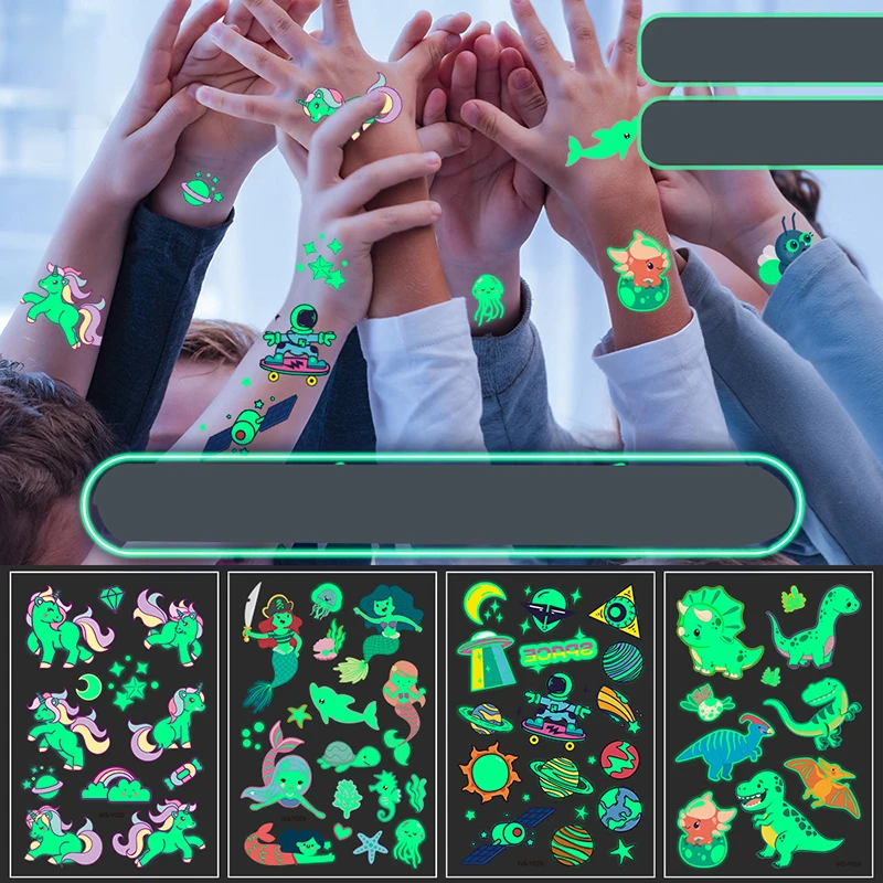 Cartoon Tattoo Stickers Luminous Child Toy Temporary Tattoos Glow Paste On Face Arm Leg Body Sticker