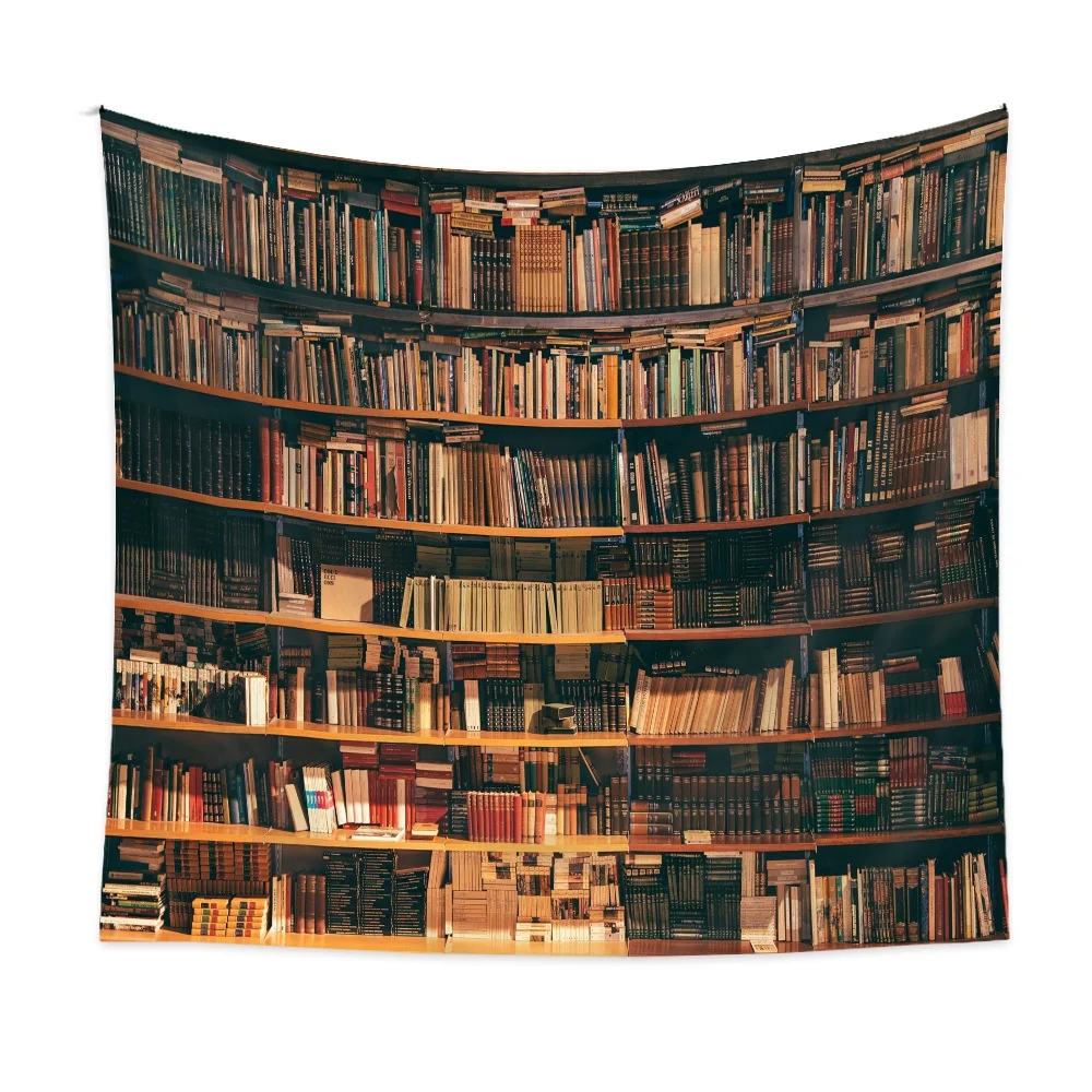 Library Bookshelf Wall Hanging Study Room Vintage Art Print Tapestry