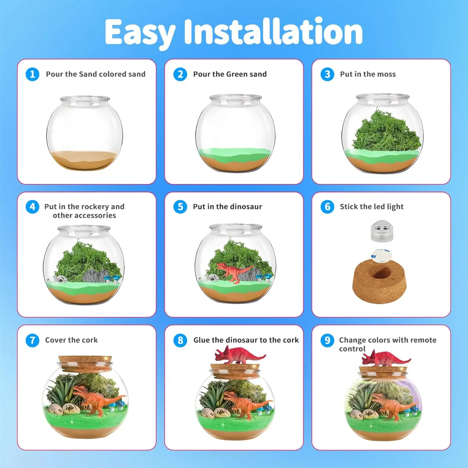 New Designs DIY Terrarium Night Light Kit for Kids Dinosaur World Terrarium Arts and Crafts Kit for  Children