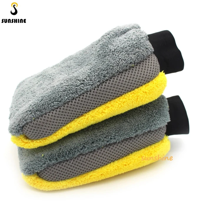 Car Wash Glove Cleaning Glove Mesh Fabric Do Not Hurt Paint Waterproof Double-Sided Coral Fleece Large Housekeeping Mitt