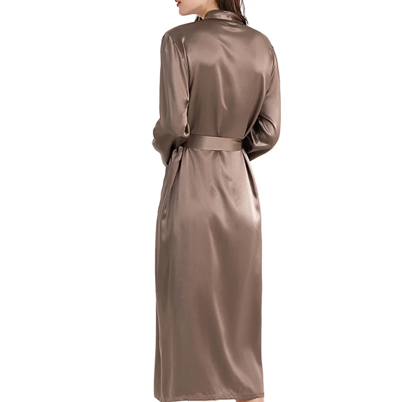 Wholesale Custom 100% Silk Night Dress Robe Set  Solid Luxury Long Silk Women Robes homewear
