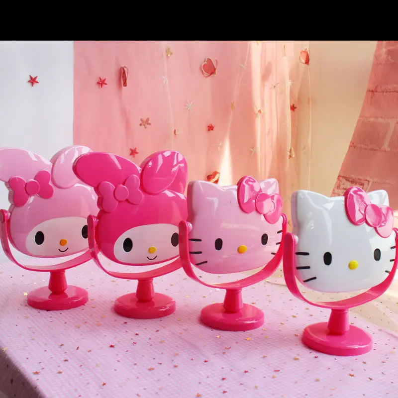 Оптовая продажа, настольное зеркало Kawaii Hello Kitty, одностороннее вращающееся зеркало принцессы, портативное зеркало для макияжа для студентов