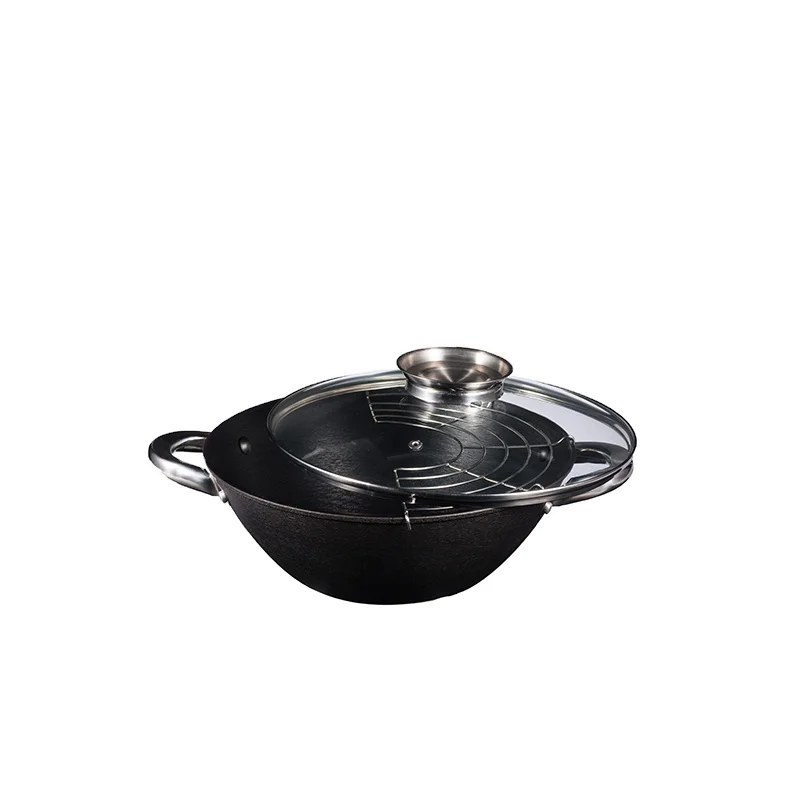 Non-stick Shallow Casserole Cast Iron Russia Wok With Glass Lid