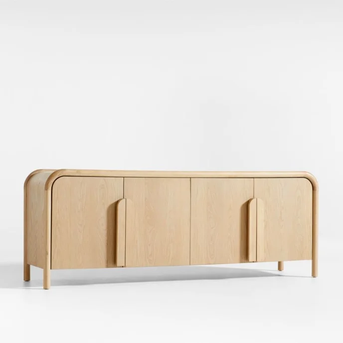 Modern minimalist living room curved oak wood buffet tables and sideboards