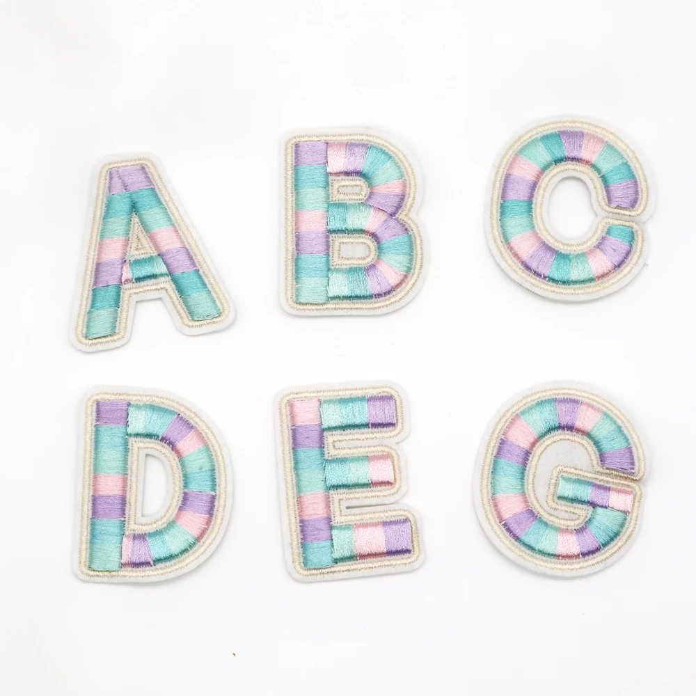 New Arrival Creative Rainbow A-Z Alphabet patches Embroidery Letter Patches Iron On for Bags/Clothes/Hats Accept Custom design