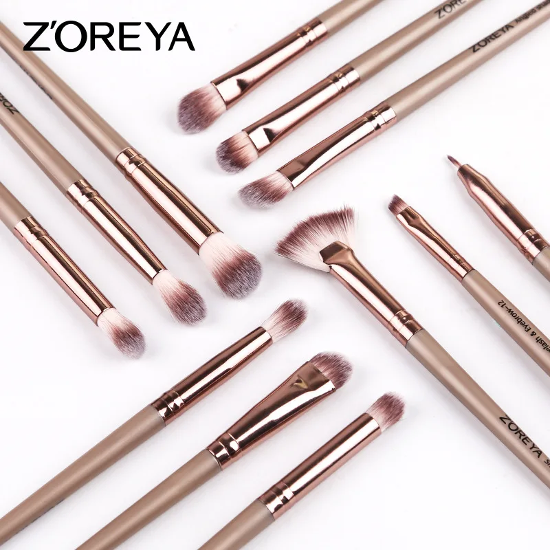 12pcs Eye Makeup Brushes Set Kit Blending Brush Synthetic Hair Makeup Beginner Accept Private Logo Plastic Handle with PU Black