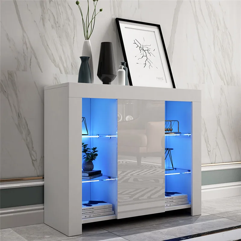 Classic Design Wooden Storage Drawer Chest Sideboard with RGB LED Light For Home Office
