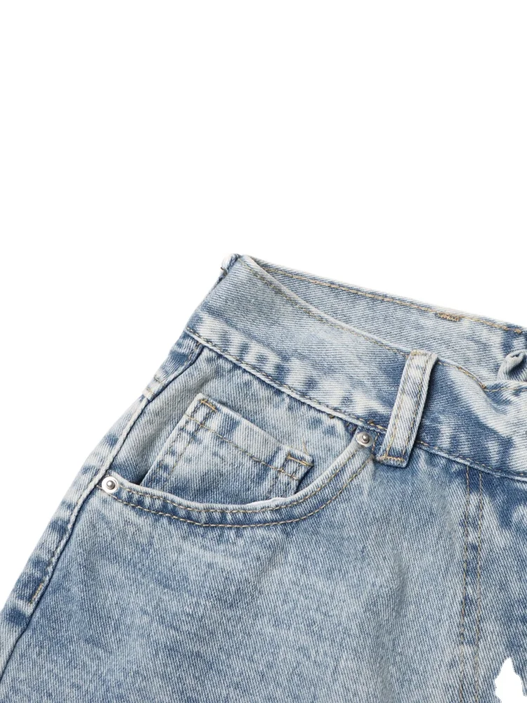 TWOTWINSTYLE Irregular Hollow Out Denim Jeans High Waist Patchwork Zipper Casual Pant For Women