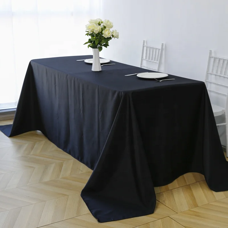 US Warehouse 90x132 Inch Rectangle Anti-Stain Polyester Tablecloths Black Rectangular Polyester Table Cloth