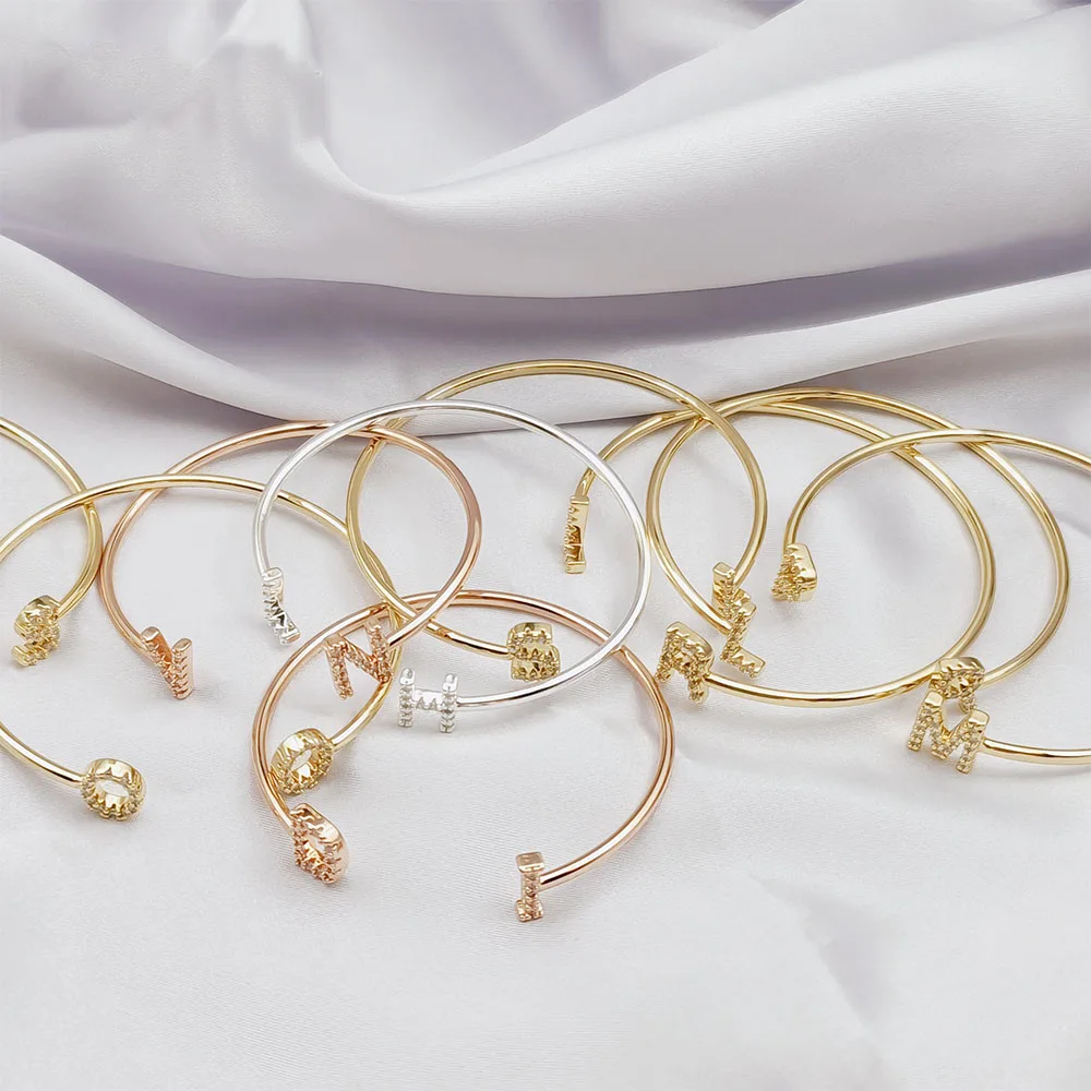 Fashion Adjustable  Charm Name Bracelet Personalized Custom Initials Letter Zircon Bracelet Bling Crystal Jewelry for Couple