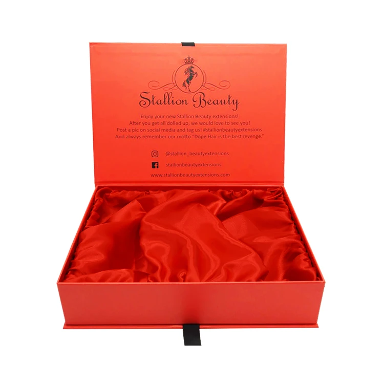 Custom Logo Wholesale Price Red Wig Packaging Hair Extension Box Hamper Magnet Magnetic Gift Box With Ribbon