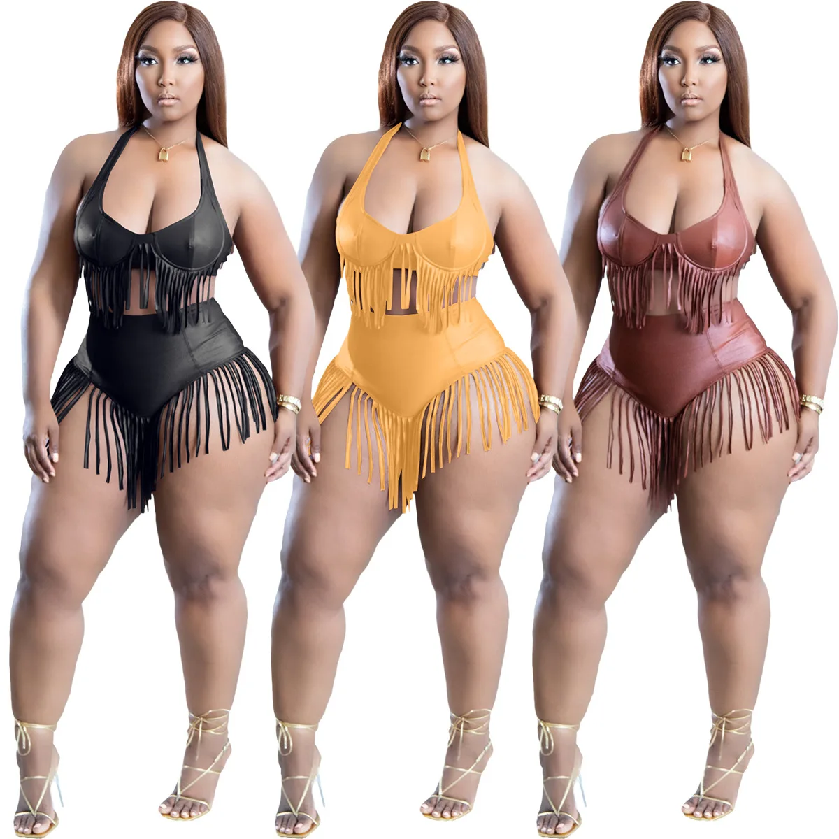 summer 2 piece women short set clothing solid color sexy high waist fringe suit club two piece shorts sets