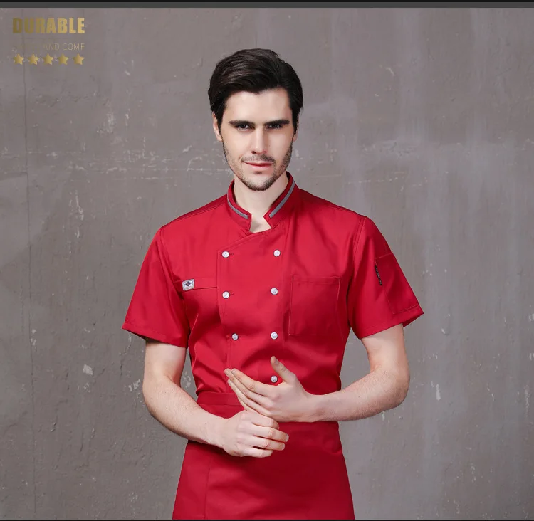 2020 Unisex Short Sleeves Double-Breasted Hotel Kitchen Restaurant Uniform Cook Chef Jacket Coat