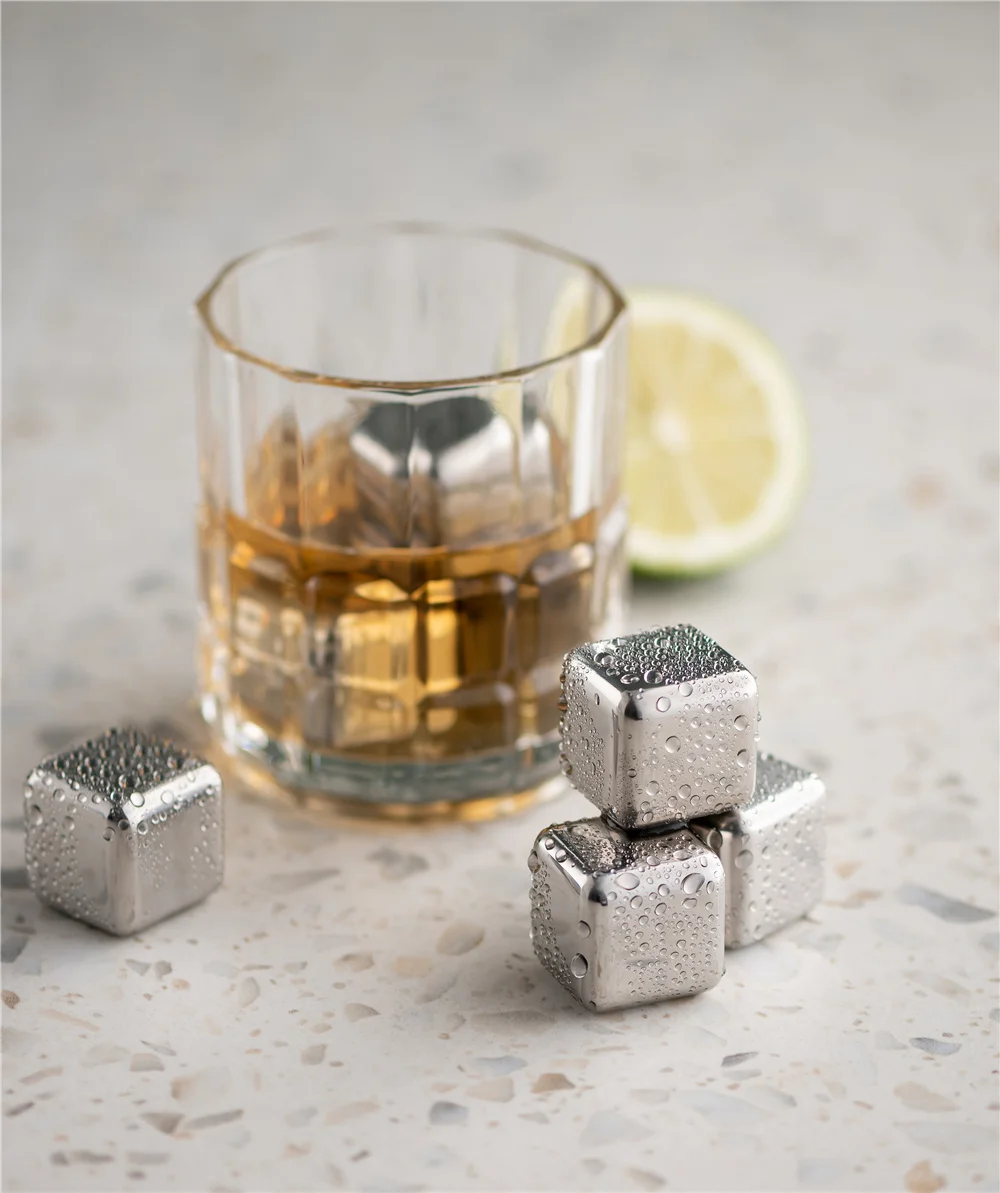 Pinmoo Amazon Hot Selling Stainless Steel Ice Cube 304 Bar Chilling Whiskey Stone Ice Cube with Tong