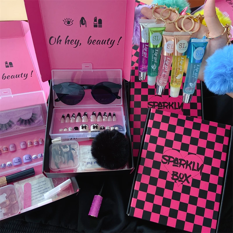 IN STOCK custom nails box beautiful fake fingernails makeup sets false eyelashes and press on nails toenail