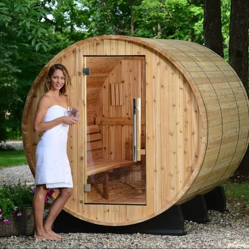 Factory wholesale outdoor cabin 2-person hemlock wood barrel sauna room