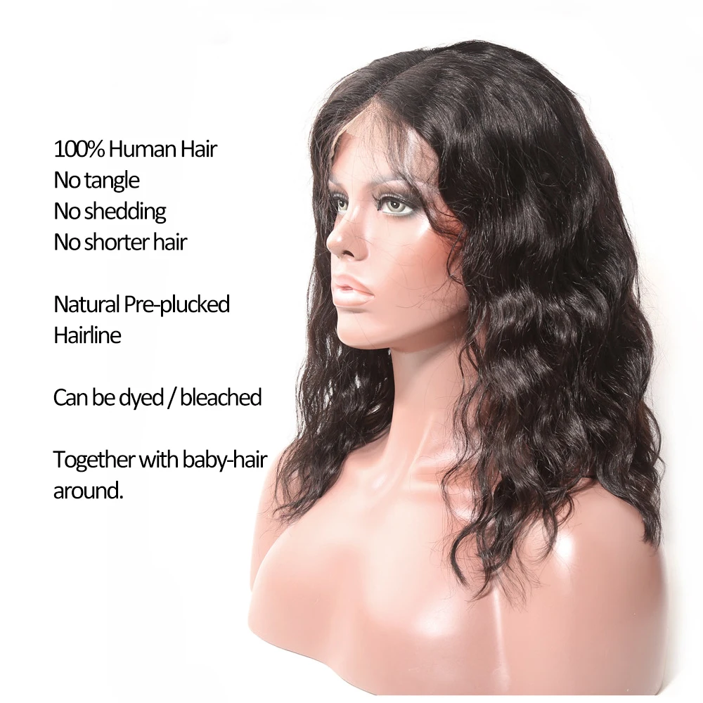 
XBL Drop Shipping Remy Human Hair Lace Front Wig Pre Plucked Short Bob Wig with baby hair 8-14 inch Natural Black 