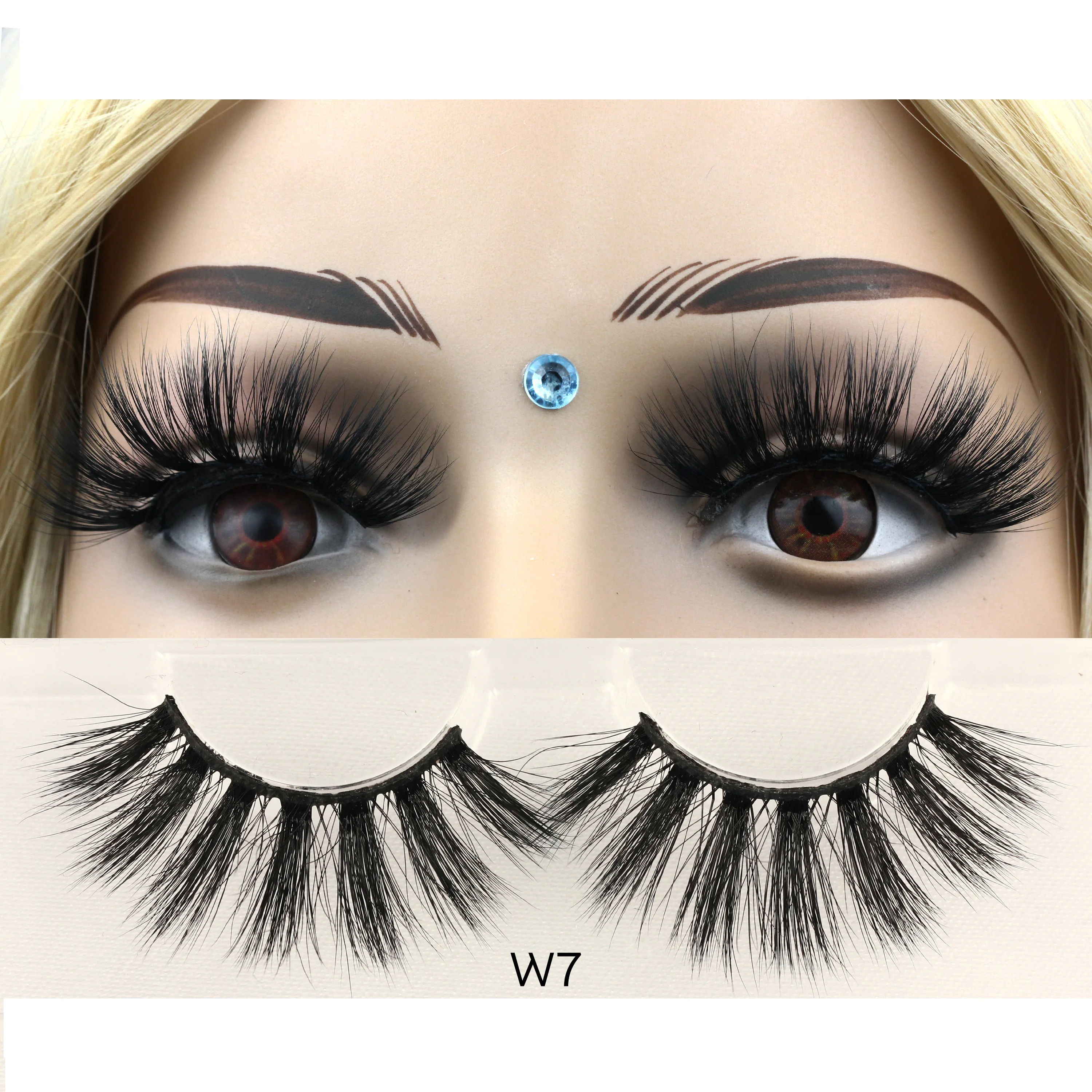 W7 wholesale  hot sale false silk eyelashes double layer private label 25mm faux mink fluffy eyelashes