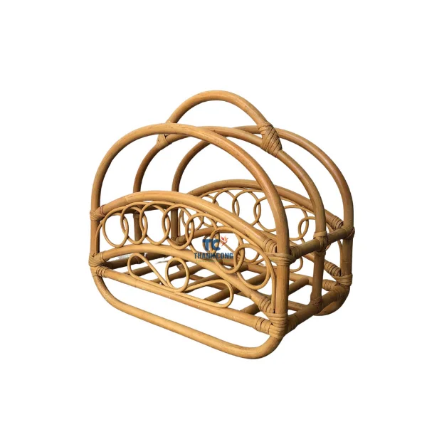 Exquisite Best selling Round Cane Magazine Rack Natural rattan magazine racks Store Newspaper Brochure Display Stand