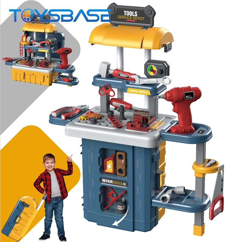 3 In 1 Bricolage Trolley Set Pretend Play Construction Workbench Tool Toy