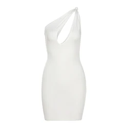 Nibber K21D02745  One Shoulder Cut Out Sundress Newest Plain Butt-Lift Summer Bodycon Dress For Casual Women